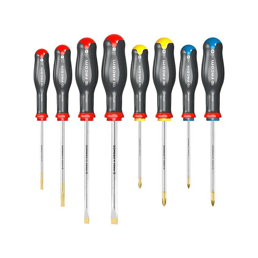 Jogo de 8 chaves de fenda, philips e pozidrive PROTWIST® + 2 Suportes AT.J8PB FACOM 1