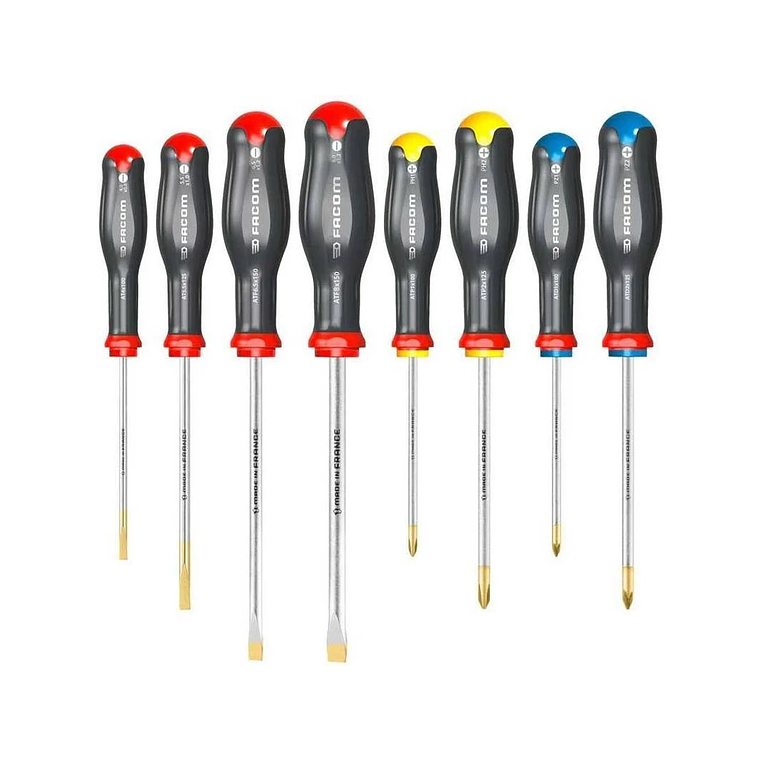 Jogo de 8 chaves de fenda, philips e pozidrive PROTWIST® + 2 Suportes AT.J8PB FACOM 1