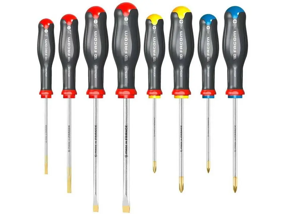 Jogo de 8 chaves de fenda, philips e pozidrive PROTWIST® + 2 Suportes AT.J8PB FACOM 1