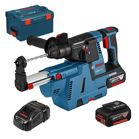 Martelo perfurador com 2x baterias 6.0Ah GBH 18V-26 F + GDE 18V-16 BOSCH