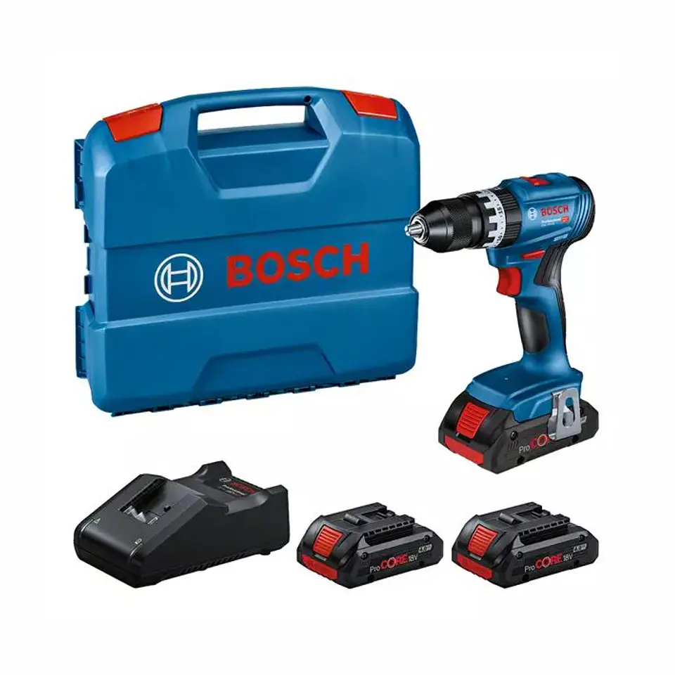 Aparafusadora/Berbequim com percussão sem fio GSB 18V-45 + 3 Baterias ProCORE18V 4.0Ah + Mala L-CASE BOSCH 1