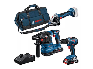 KIT 3 Ferramentas sem fio Aparafusadora GSR 18V-55 + Rebarbadora GWS 18V-7 + Martelo SDS Plus GBH 18V-22 + 2x ProCORE18V 4.0AH BOSCH 