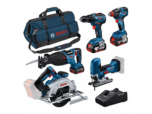 KIT 5 ferramentas sem fio Aparafusadora GSR 18V-55 + Serra Tico-Tico GST 18V-125 S + Serra Circular GKS 18V-57-2 + Serra Sabre GSA 18V-28 + Aparaf. Impacto GDX 18V-200 BOSCH
