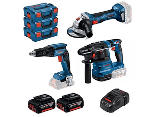 Conjunto de Aparafusadora Pladur GTB 18V-45, Martelo Combinado GBH 18V-22 e Rebarbadora GWS 18V-7 (125) BOSCH