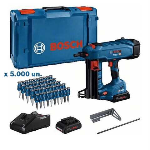Kit Pregadora de Betão GNB 18V-38 + 2x Baterias PC 4.0Ah + 5000 Pregos NB-25 para betão BOSCH