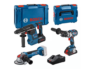 Kit de 3 ferramentas sem fio GSR 18V-110C + GWX 18V-10 P (X-LOCK) + GBH 18V-26F + 2 Baterias (4,0AH (PC) + 8AH (PC)) BOSCH