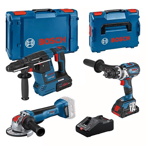 Kit de 3 ferramentas sem fio GSR 18V-110C + GWX 18V-10 P (X-LOCK) + GBH 18V-26F + 2 Baterias (4,0AH (PC) + 8AH (PC)) BOSCH