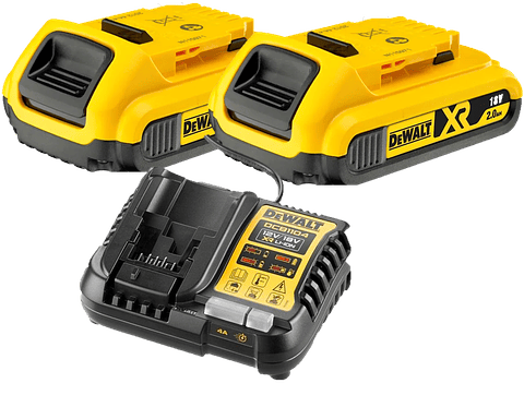 Kit 2 Baterias carril Li-Lon XR 18V - 2,0 Ah DCB183 + Carregador DCB1104 DEWALT 