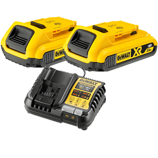 Kit 2 Baterias carril Li-Lon XR 18V - 2,0 Ah DCB183 + Carregador DCB1104 DEWALT 