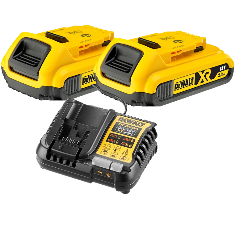 Kit 2 Baterias carril Li-Lon XR 18V - 2,0 Ah DCB183 + Carregador DCB1104 DEWALT  1