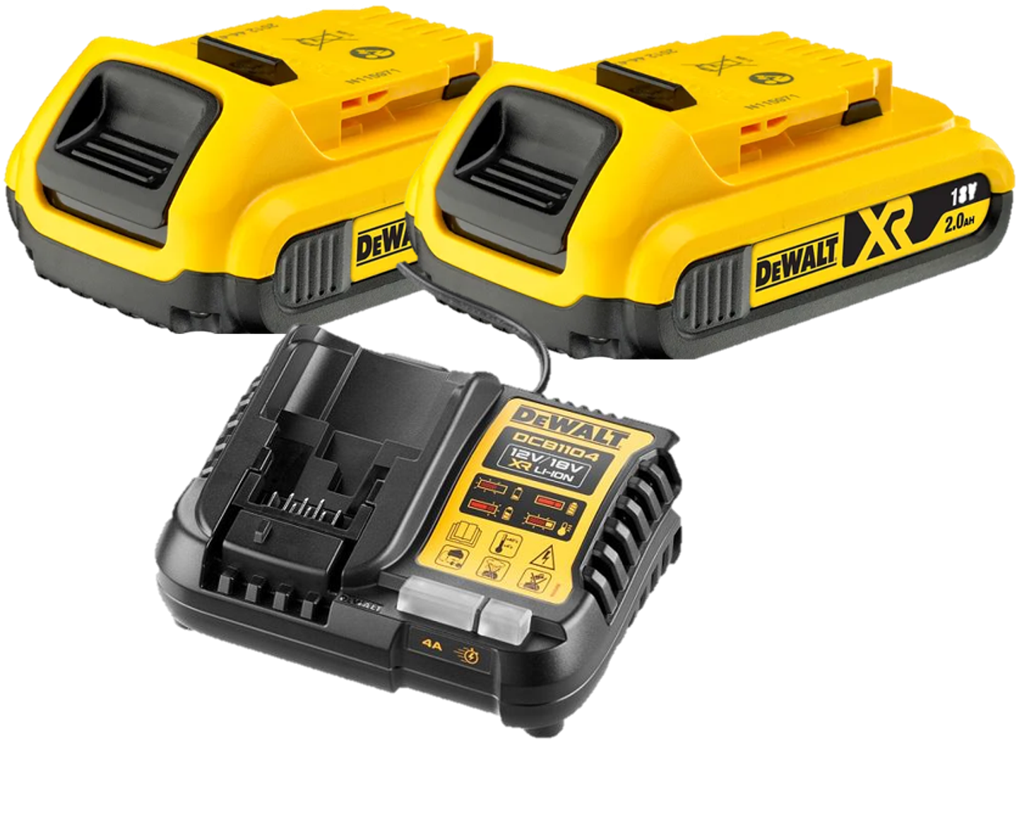 Kit 2 Baterias carril Li-Lon XR 18V - 2,0 Ah DCB183 + Carregador DCB1104 DEWALT  1