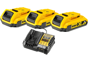 Kit 3 Baterias carril Li-Lon XR 18V - 2,0 Ah DCB183 + Carregador DCB1104 DEWALT 