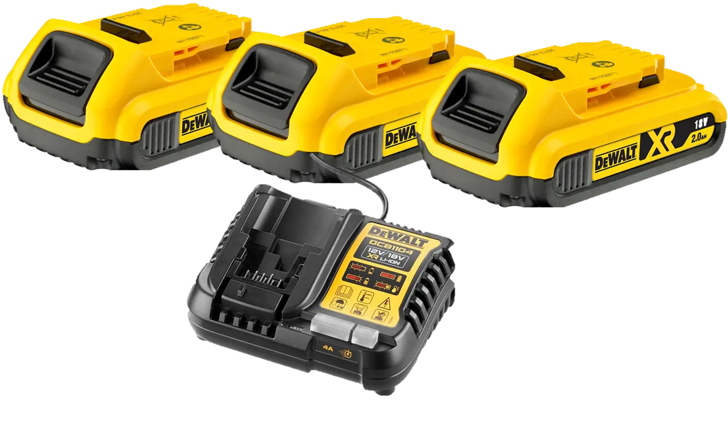 Kit 3 Baterias carril Li-Lon XR 18V - 2,0 Ah DCB183 + Carregador DCB1104 DEWALT  1