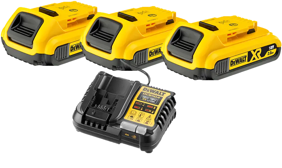 Kit 3 Baterias carril Li-Lon XR 18V - 2,0 Ah DCB183 + Carregador DCB1104 DEWALT  1