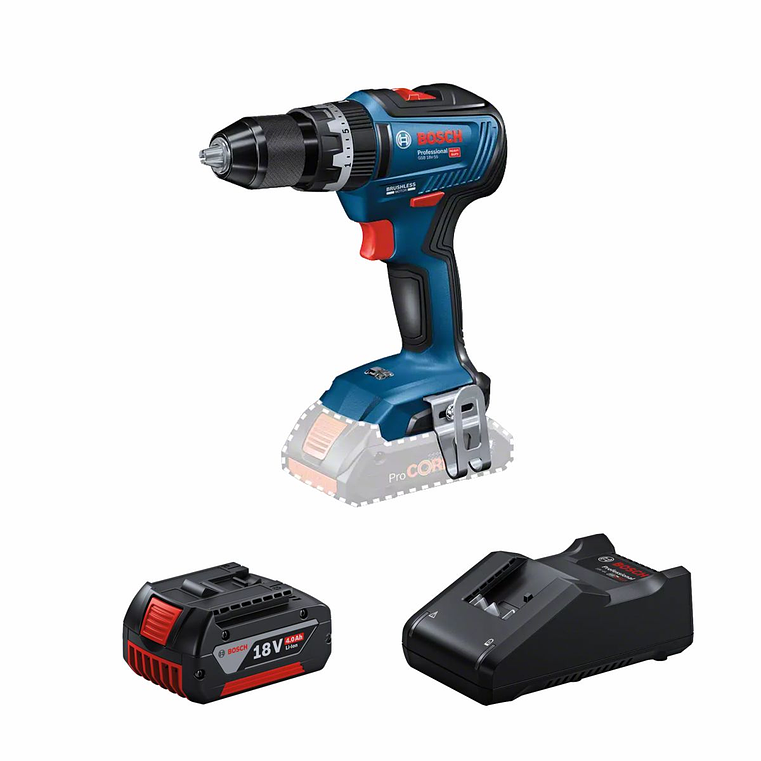 Aparafusadora/Berbequim com percussão sem fio GSB 18V-55 + 1 Bateria 18V 4.0Ah + Carregador SoloPOWER PACK BOSCH 1