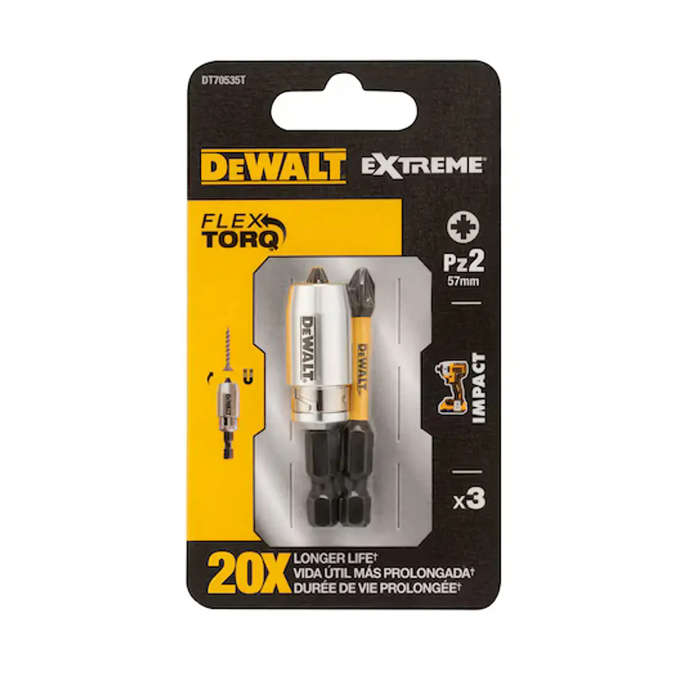 Jogo Bits 2xPZ2x50mm com Adaptador Magnético Bloqueio DT70535T DEWALT 3