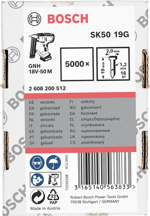 Prego Brad sem cabeça 1,2mm 18 G SK50 BOSCH