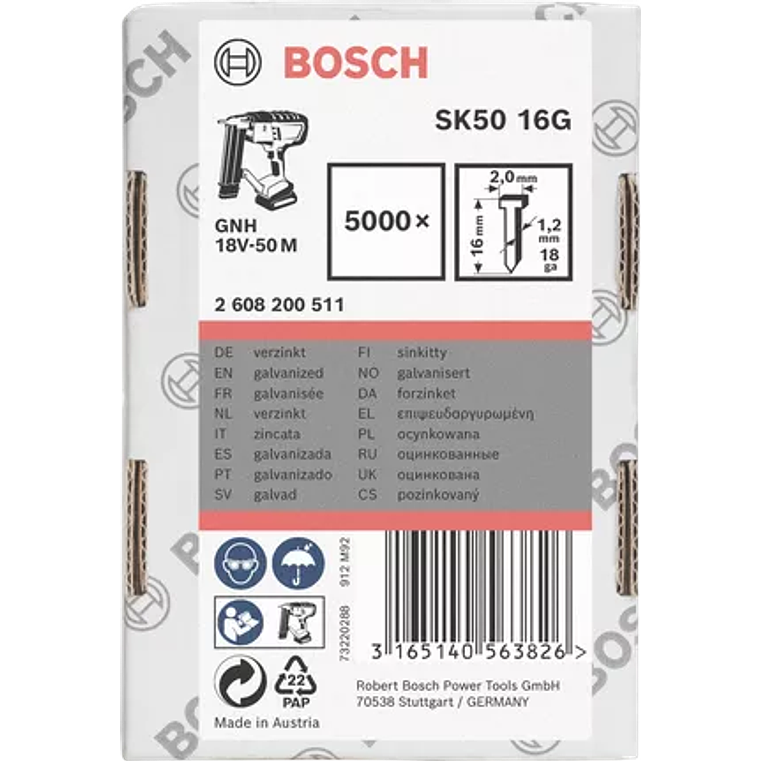 Prego Brad sem cabeça 1,2mm 18 G SK50 BOSCH 1