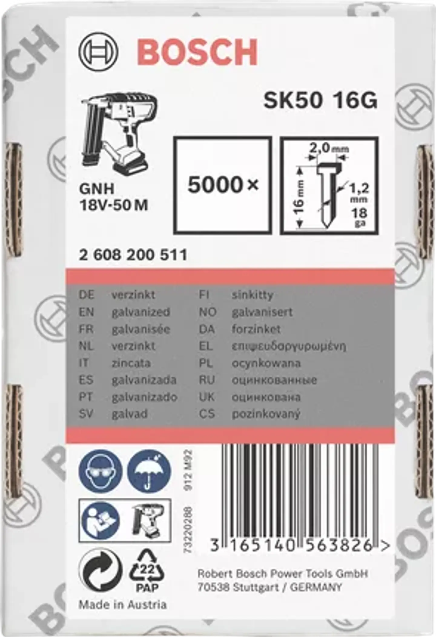 Prego Brad sem cabeça 1,2mm 18 G SK50 BOSCH 1