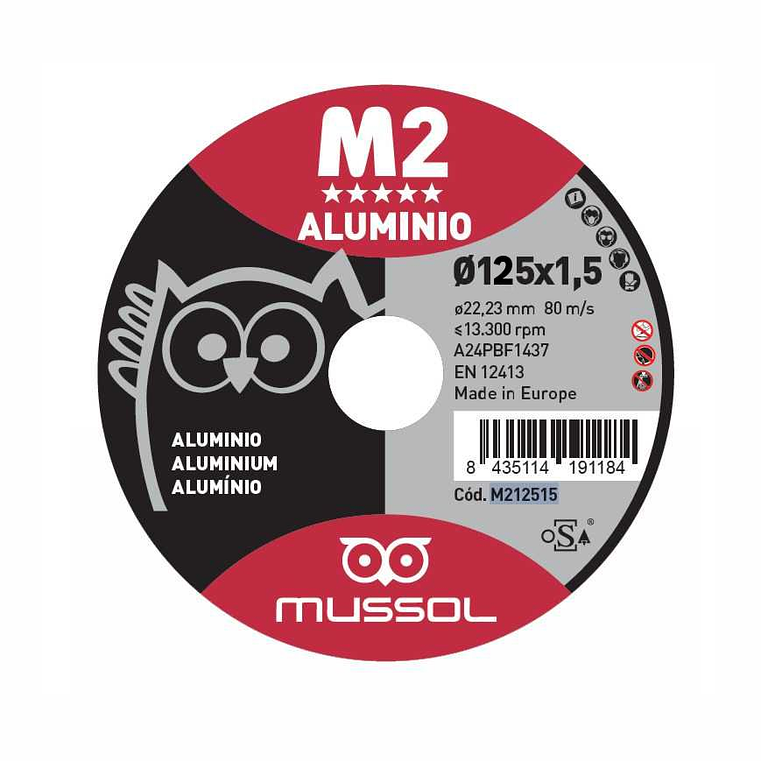 Disco de corte alumínio extrafino 125x1,5mm M2 MUSSOL 1