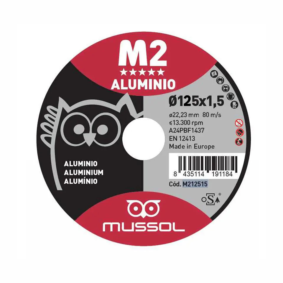 Disco de corte alumínio extrafino 125x1,5mm M2 MUSSOL 1