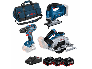 Conjunto de Aparafusadora GSR 18V-28, Serra Tico Tico GST 18V-125B e Serra circular GKS 18V-57-2 + 3 Baterias 18V 4.0Ah PRIMeKIT BOSCH