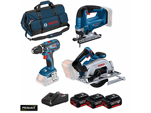 Conjunto de Aparafusadora GSR 18V-28, Serra Tico Tico GST 18V-125B e Serra circular GKS 18V-57-2 + 3 Baterias 18V 4.0Ah PRIMeKIT BOSCH