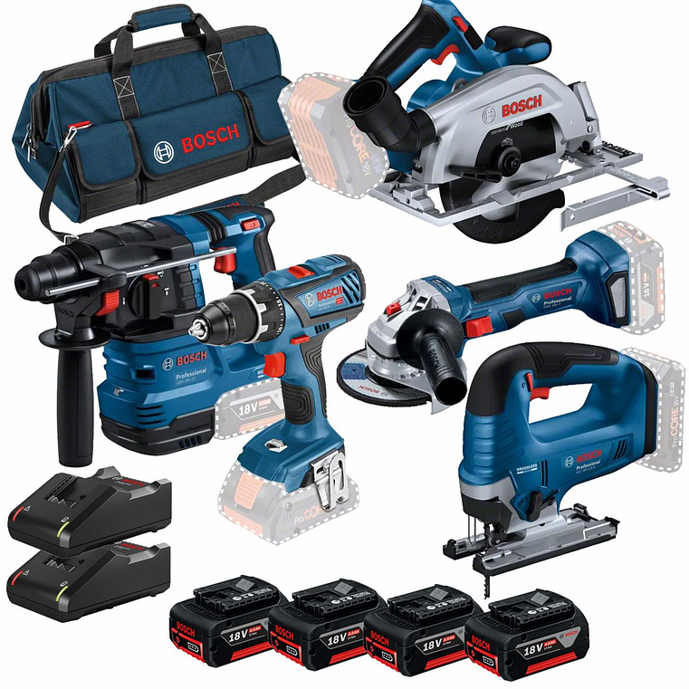 Conjunto de Aparafusadora GSR 18V-28, Serra Tico Tico GST 18V-125B e Serra circular GKS 18V-57-2 + 3 Baterias 18V 4.0Ah PRIMeKIT BOSCH 3