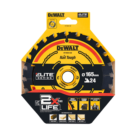 Disco de Serra para Madeira "Serie ELITE" Ø165mmX20mm 24D DT10624 DEWALT