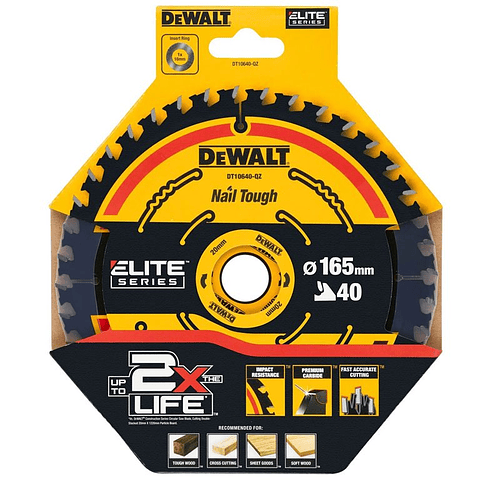 Disco de Serra para Madeira "Serie ELITE" Ø165mmX20mm 40D DT10640 DEWALT