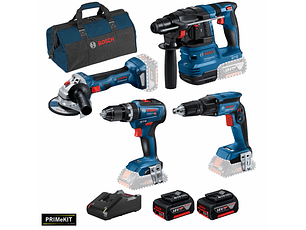 Conjunto Martelo GBH 18V-22 + Aparafusadora GSB 18V-55 + Rebarbadora GWS 18V-7 (115) + Aparafusadora Pladur GTB 18V-45 + 2x Baterias 4.0Ah PRIMeKIT BOSCH