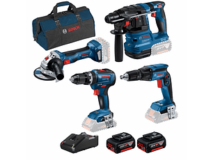 Conjunto Martelo GBH 18V-22 + Aparafusadora GSB 18V-55 + Rebarbadora GWS 18V-7 (115) + Aparafusadora Pladur GTB 18V-45 + 2x Baterias 4.0Ah PRIMeKIT BOSCH