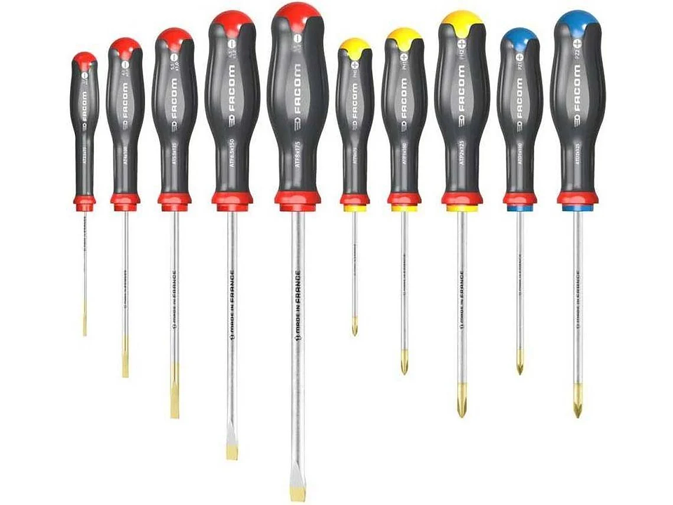 Jogo de 10 chaves de fenda, philips e pozidrive PROTWIST® + 2 Suportes AT.J10PB FACOM  1