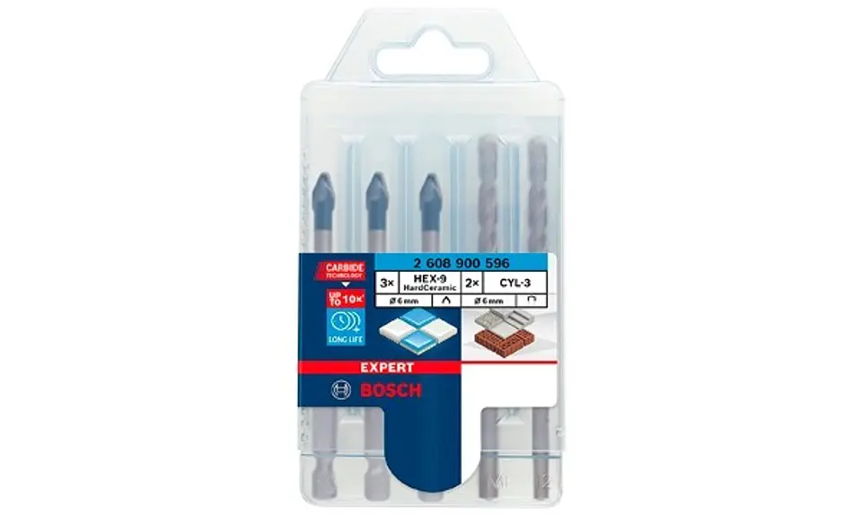 Conjunto misto 3 Brocas EXPERT HEX-9 HardCeramic e 2 Brocas Betão CYL-3 BOSCH 2