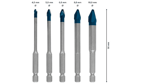 Conjunto 5 Brocas 4/5/6/8/10mm para Cerâmicos Duros EXPERT HEX-9 HARDCERAMIC BOSCH