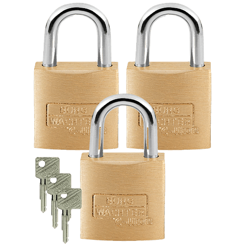 Pack 3 Cadeados Latão com Chaves Iguais de 20mm C-Line 222C20SB BURG WÄCHTER