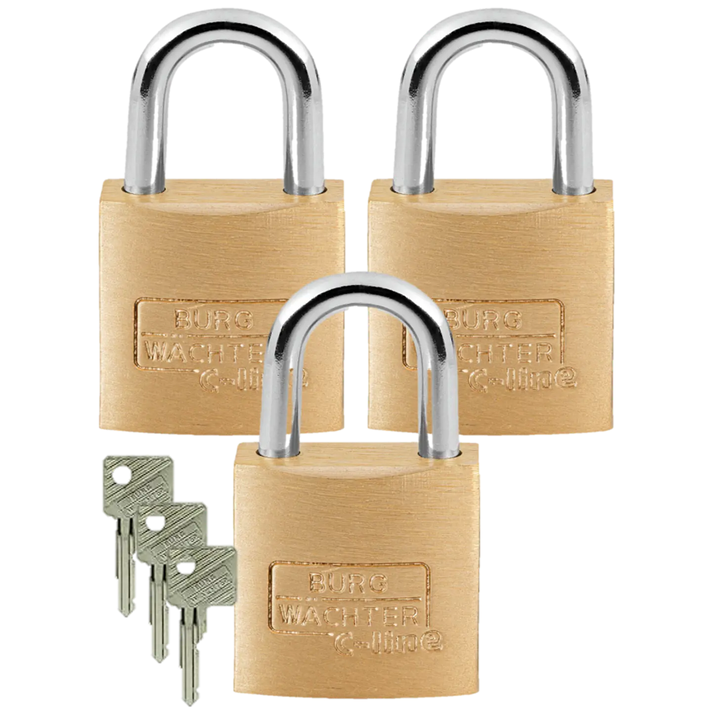 Pack 3 Cadeados Latão com Chaves Iguais de 20mm C-Line 222C20SB BURG WÄCHTER 1