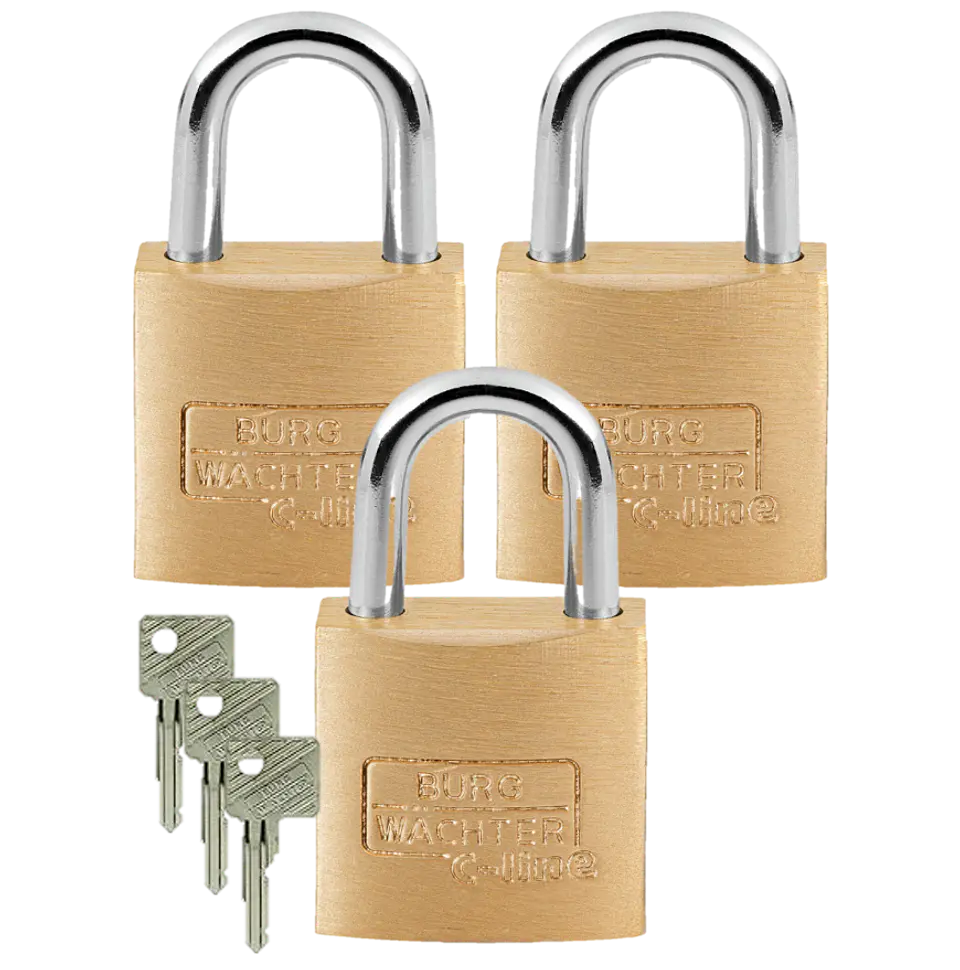 Pack 3 Cadeados Latão com Chaves Iguais de 20mm C-Line 222C20SB BURG WÄCHTER 1
