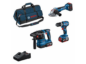 Conjunto Aparafusadora GSB 18V-45 + Martelo GBH 18V-22 + Rebarbadora GWS 18V-10 (125) + 3 Baterias 18V (2x 5.0Ah + 1xPC 5.5Ah) BOSCH