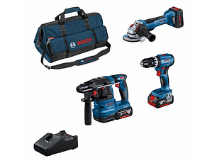Conjunto Aparafusadora GSB 18V-45 + Martelo GBH 18V-22 + Rebarbadora GWS 18V-10 (125) + 3 Baterias 18V (2x 5.0Ah + 1xPC 5.5Ah) BOSCH