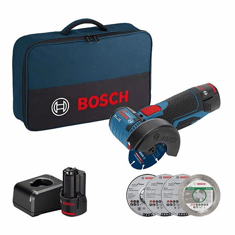 Mini rebarbadora a bateria 76 mm GWS 12V-76 + 2 Baterias 12V 2.0Ah + Bolsa BOSCH