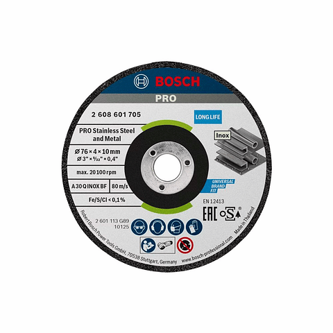 Disco de rebarbar 76 x 4 x 10 mm PRO Stainless Steel and Metal BOSCH (2 Un.)