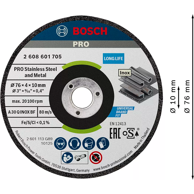 Disco de rebarbar 76 x 4 x 10 mm PRO Stainless Steel and Metal BOSCH (2 Un.) 5