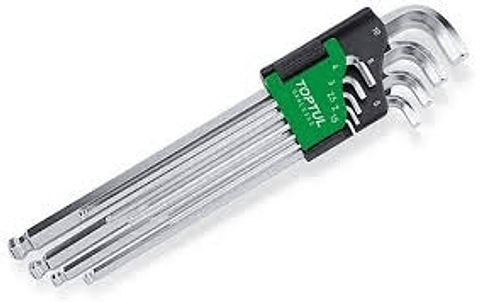 Jogo de Chaves Sextavadas Extra Longas Braço Curto Com Ponta Esférica TOPTUL