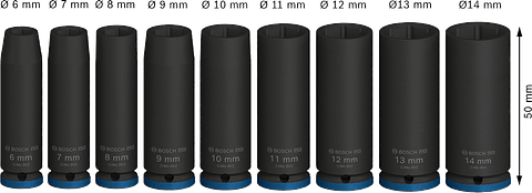 Jogo de Chaves de Impacto Longas 1/4'' com 9 peças BOSCH