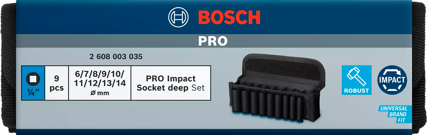 Jogo de Chaves de Impacto Longas 1/4'' com 9 peças BOSCH 3