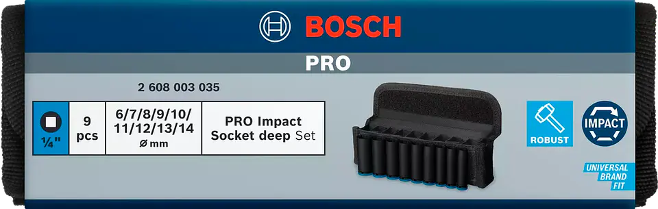 Jogo de Chaves de Impacto Longas 1/4'' com 9 peças BOSCH 3