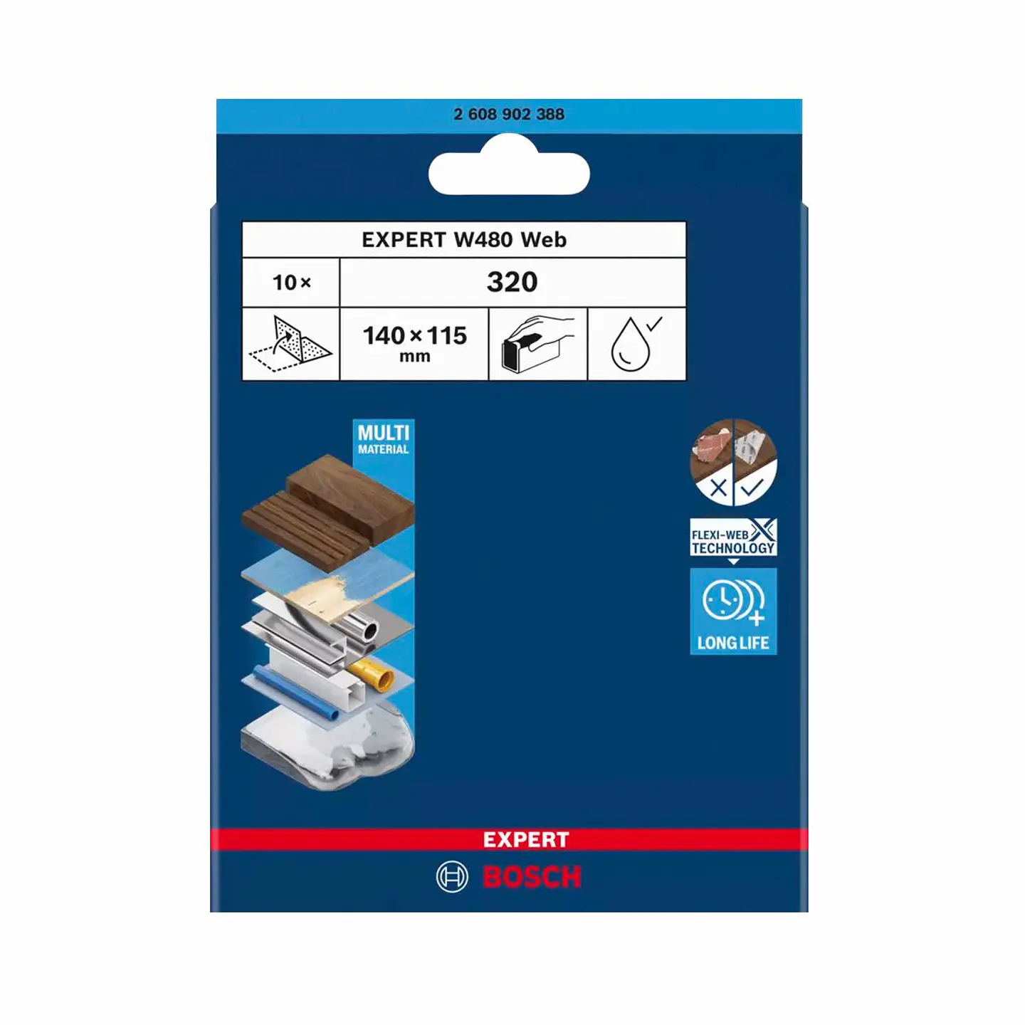 Folha de lixa manual 115 x 140 mm EXPERT W480 (2 Un.) BOSCH 5
