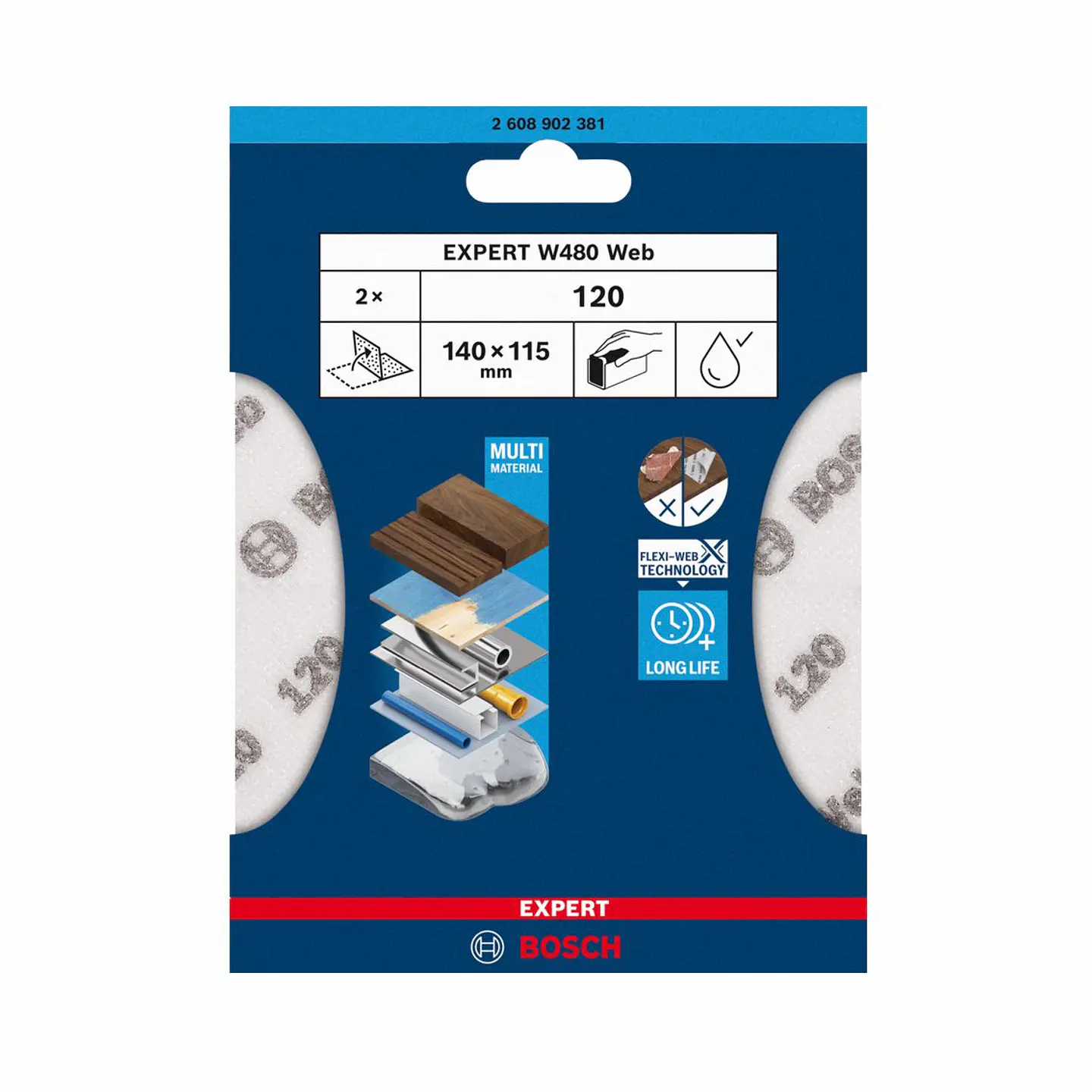 Folha de lixa manual 115 x 140 mm EXPERT W480 (2 Un.) BOSCH 2