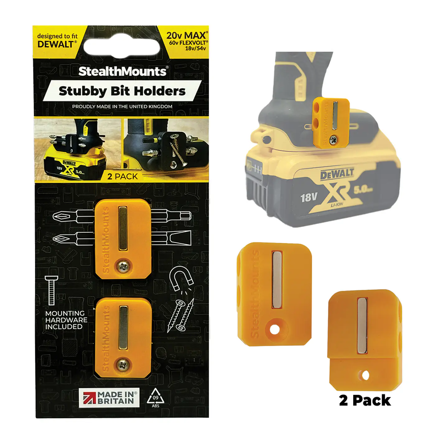 Suporte para Aparafusadoras de Bits Dewalt XR18V BM-DW-S-YLW-2 STEALTHMOUNTS (2 Uni.) 1
